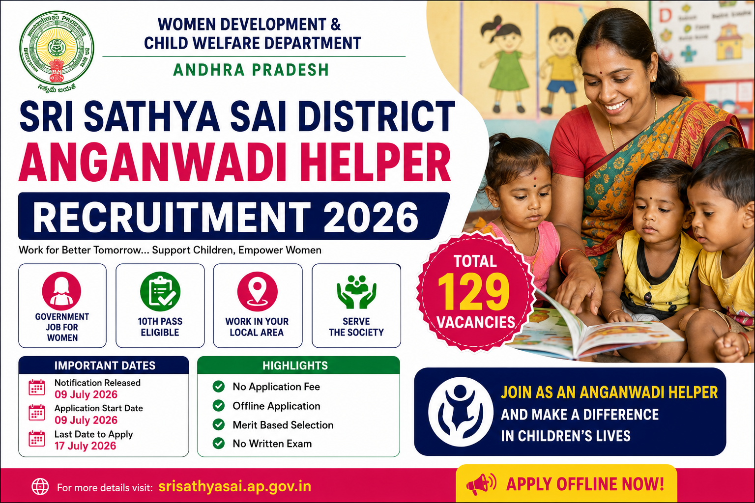 Sri Sathya Sai District Anganwadi Helper Recruitment 2026 Notification
