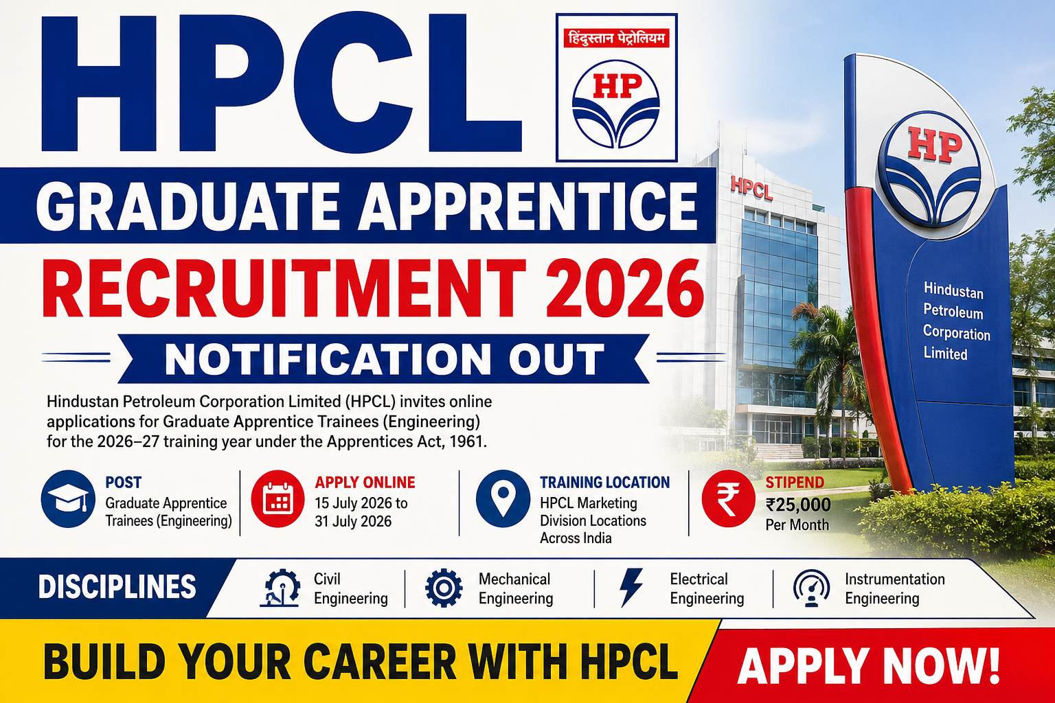 HPCL Graduate Apprentice Recruitment 2026 Notification for Engineering Graduates