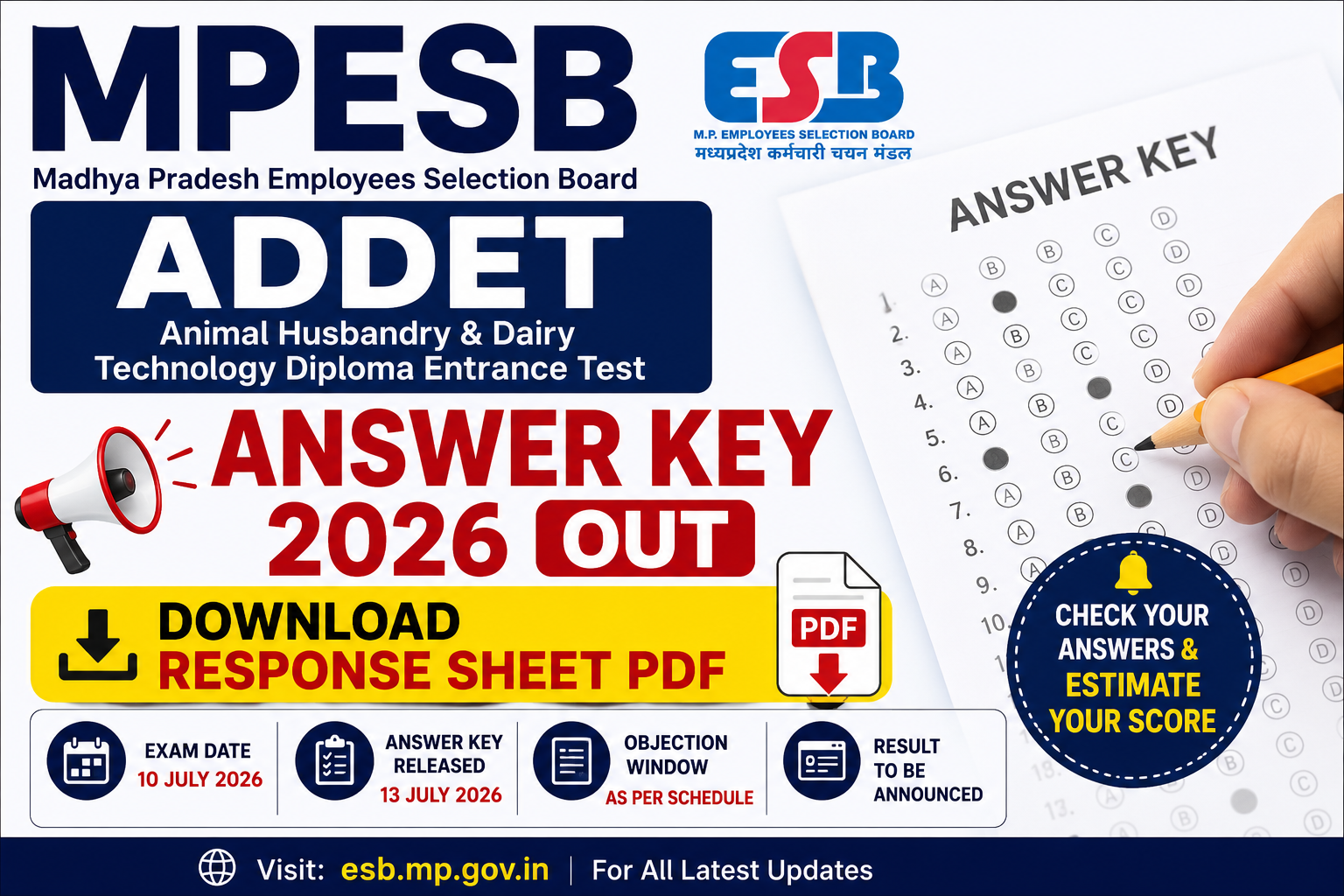 MPESB ADDET Answer Key 2026 Response Sheet PDF Download