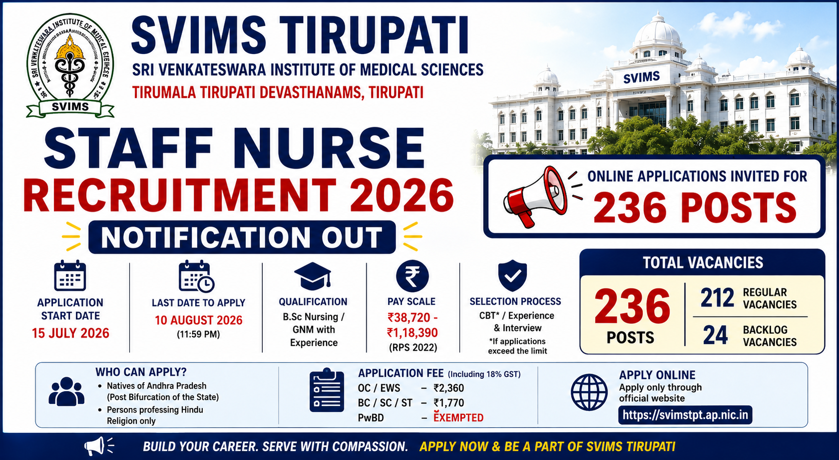 SVIMS Tirupati Staff Nurse Recruitment 2026 Notification for 236 Posts