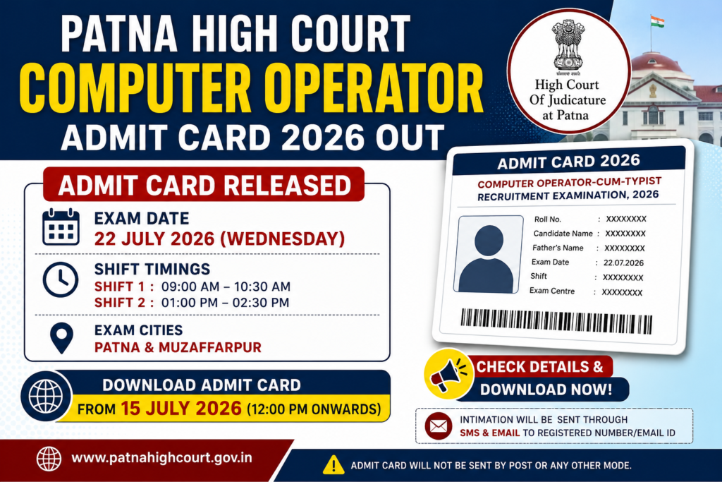 Patna High Court Computer Operator Admit Card 2026 Download
