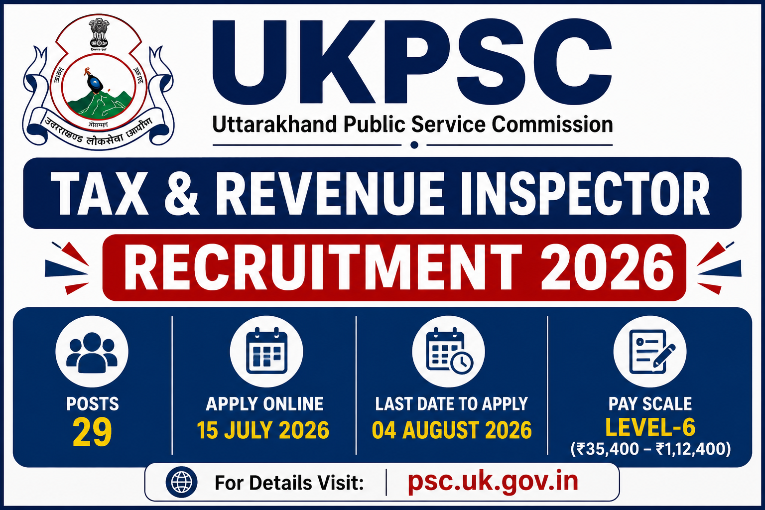 UKPSC Tax and Revenue Inspector Recruitment 2026 Notification for 29 Posts