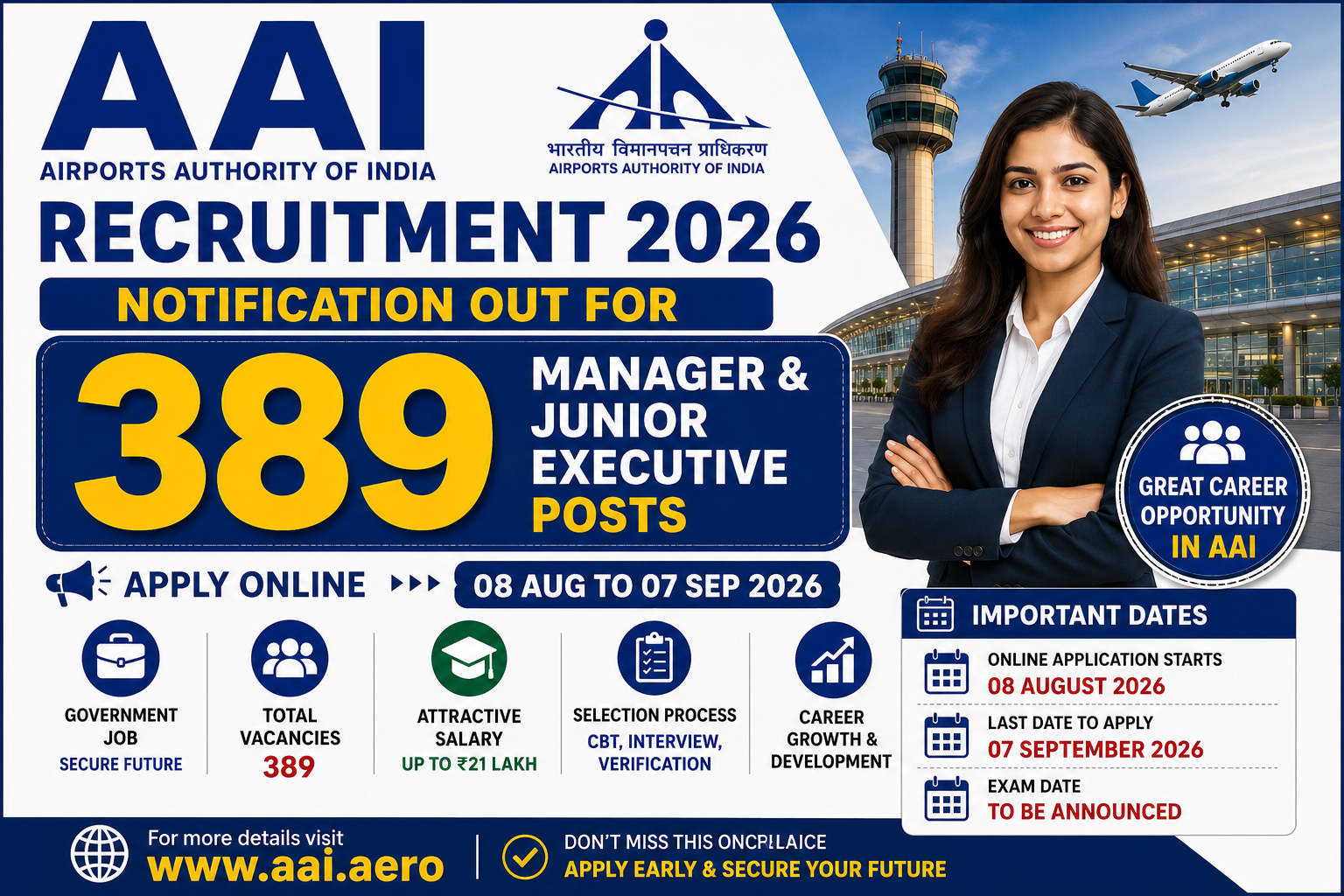 AAI Recruitment 2026 Notification for 389 Manager and Junior Executive Posts