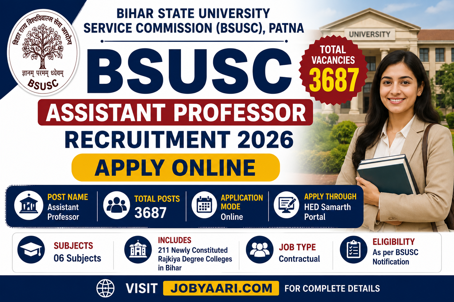 BSUSC Assistant Professor Recruitment 2026 Apply Online for 3,674 Posts