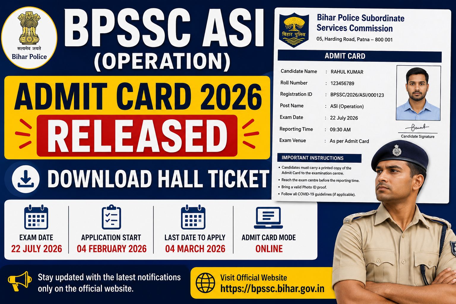 BPSSC ASI Admit Card 2026 Released Download Hall Ticket