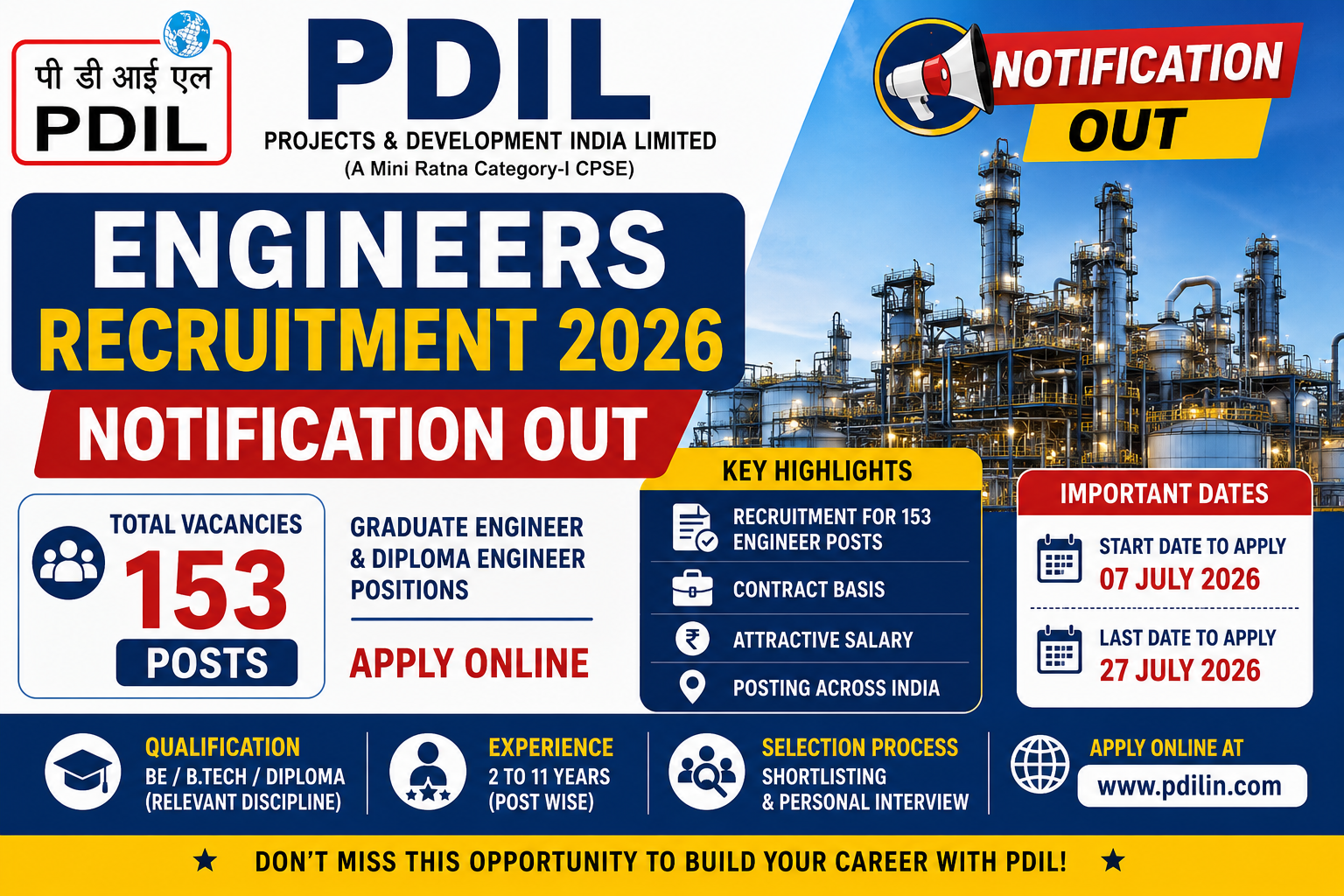 PDIL Engineers Recruitment 2026 Notification for 153 Engineer Posts