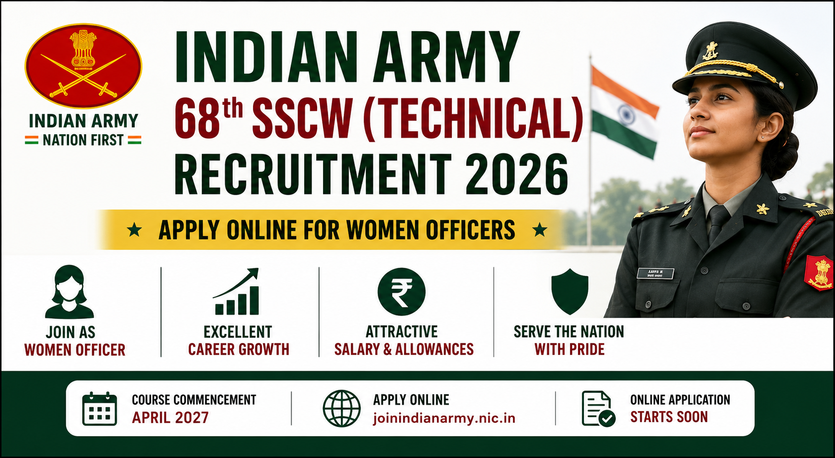 Indian Army 68th SSCW Technical Recruitment 2026 Notification Apply Online