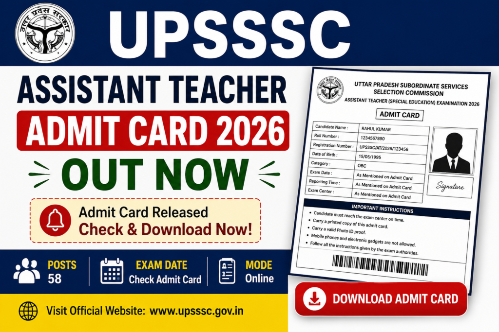 UPSSSC Assistant Teacher Admit Card 2026 Released for 58 Posts