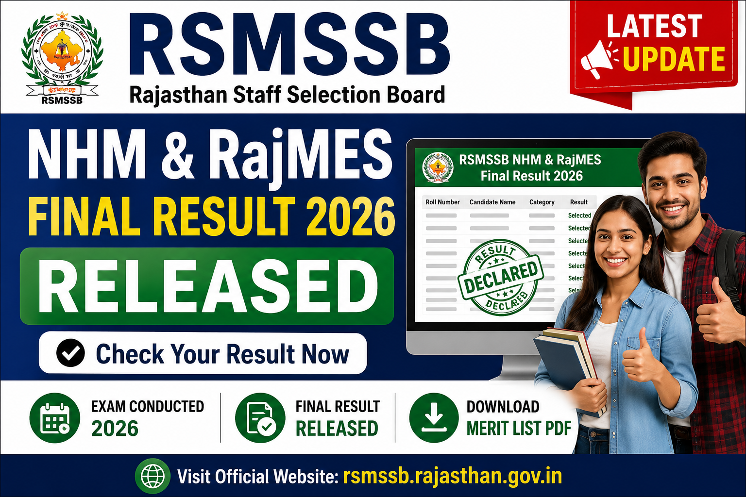 RSMSSB NHM & RajMES Final Result 2026 Merit List PDF Download