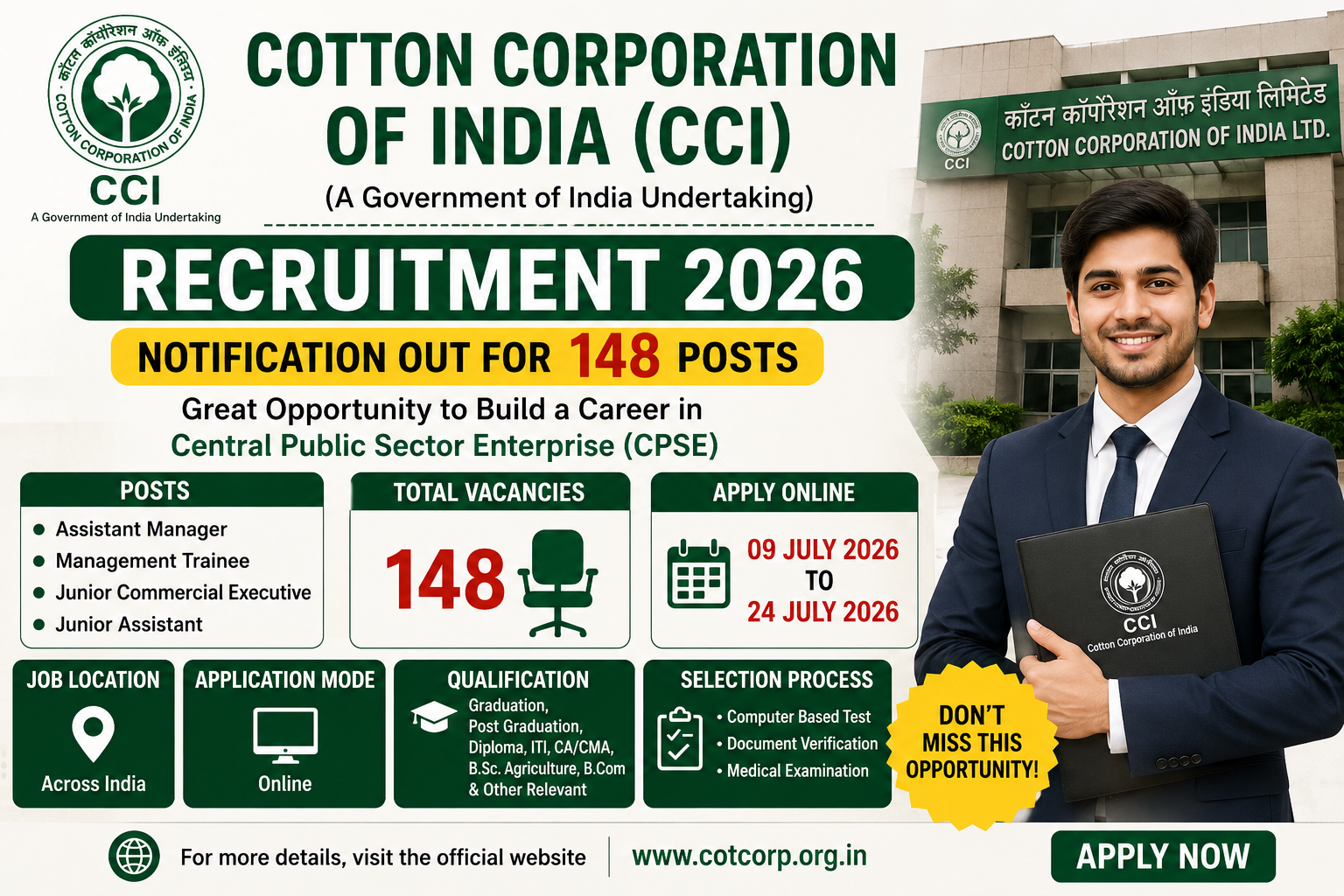 CCI Recruitment 2026 Notification for 148 Posts Apply Online