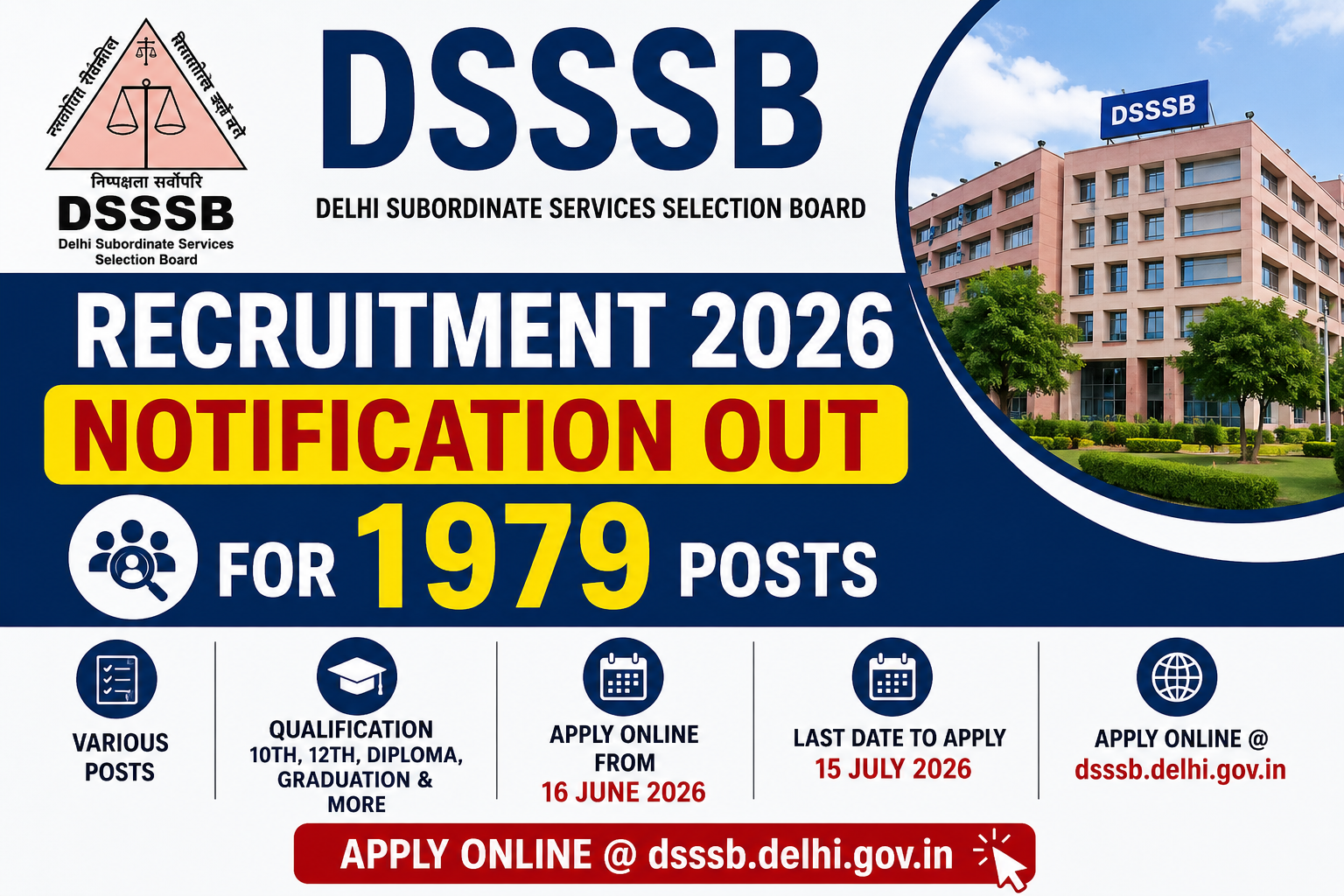 DSSSB Recruitment 2026 Notification for 1979 Various Posts