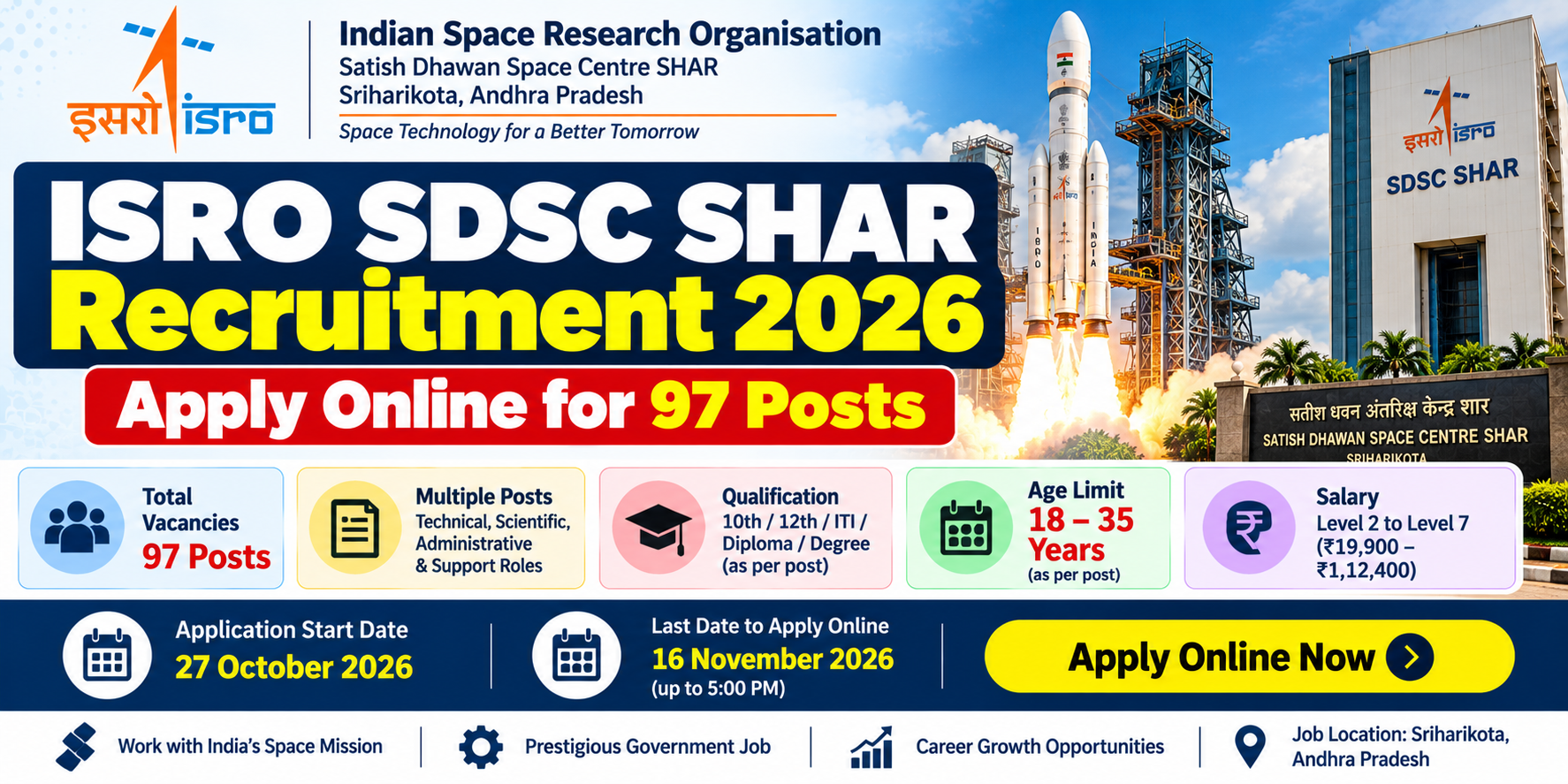 ISRO SDSC SHAR Recruitment 2026 – Apply Online for 97 Posts